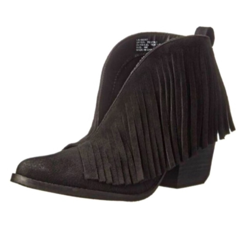 Euc Coconuts By Matisse Black Fringe SlipOn Booties Gem